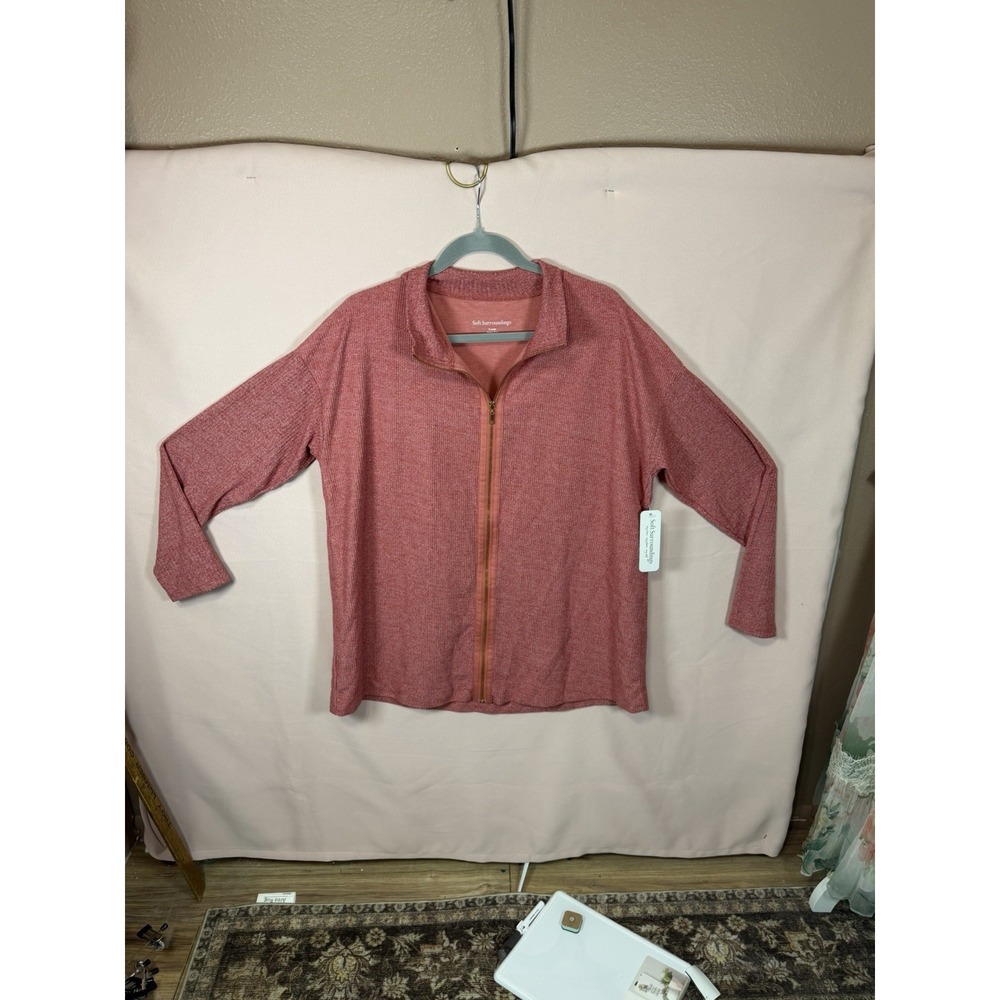 New Soft Surroundings Womens XL Lhami Zip Knit Shirt Cardigan Sweater Pink - Picture 3 of 8